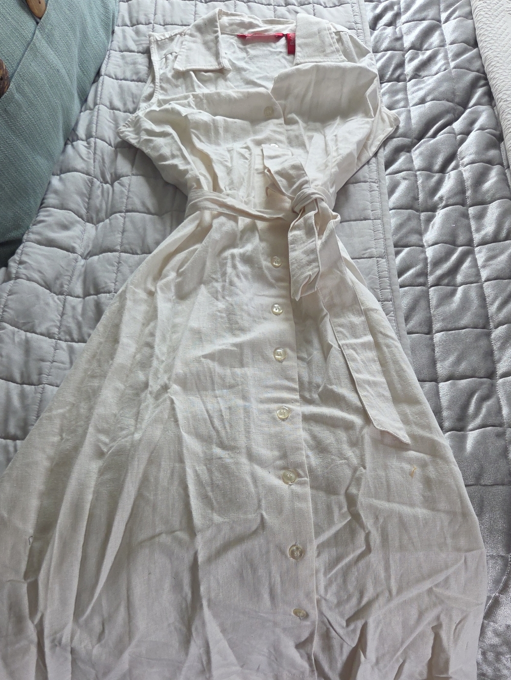 Contact New York Sleeveless White Midi Shirt Dress with Self Tie Waist